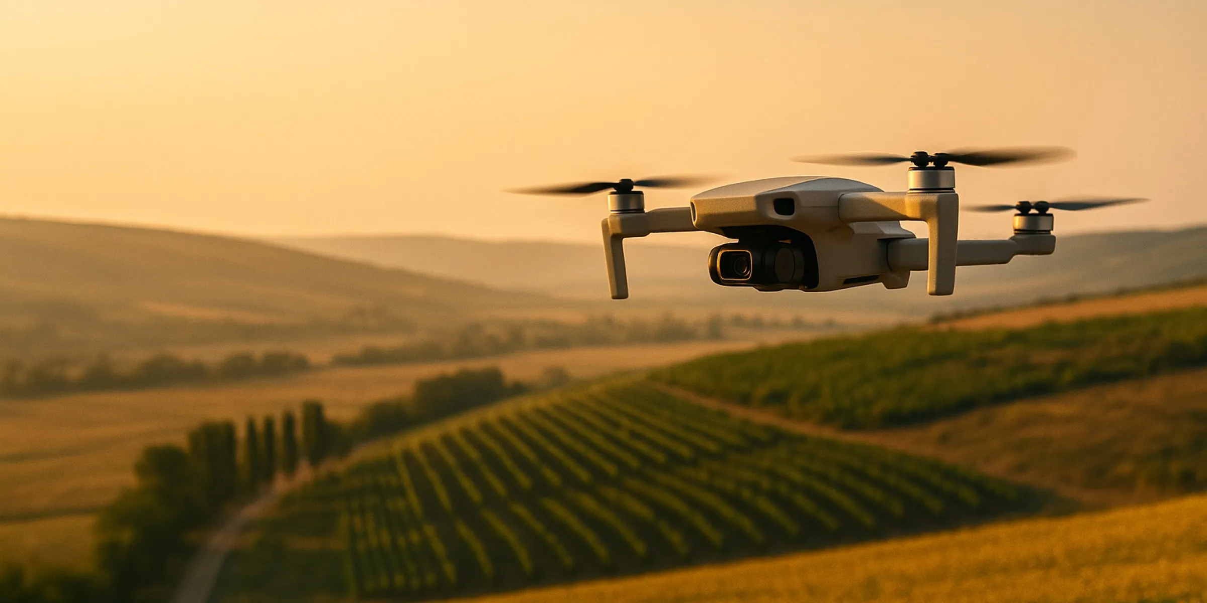 A drone above the hills of Moldova at sunrise