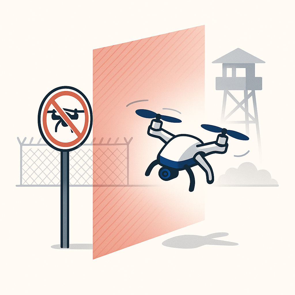 Illustration: a drone in front of a restricted-area sign