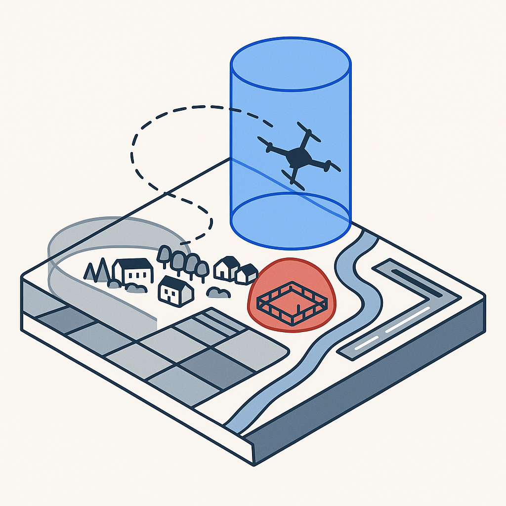 Illustration: restricted airspace zones drawn over the map of Moldova
